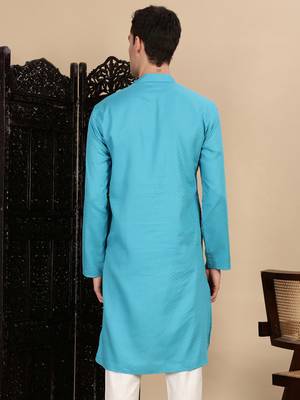 Sea green cotton textured kurta for mens 4