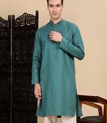Green cotton textured kurta for mens