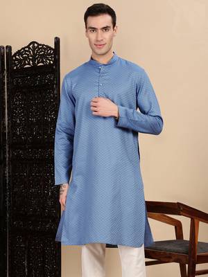 Grey cotton textured kurta for mens 1