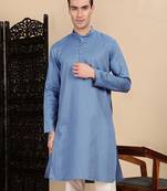 Grey cotton textured kurta for mens