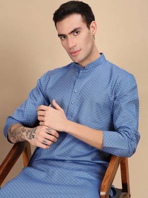 Grey cotton textured kurta for mens 2