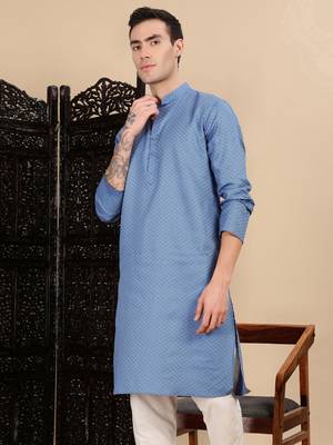 Grey cotton textured kurta for mens 3