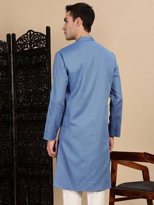 Grey cotton textured kurta for mens 4