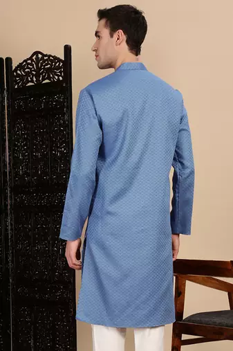 Grey cotton textured kurta for mens