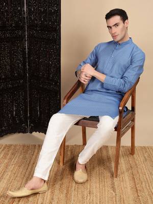 Grey cotton textured kurta for mens 5