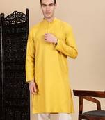 Mustard cotton textured kurta for mens