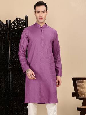 Mauve cotton textured kurta for mens 1