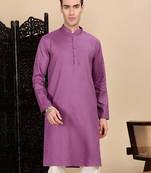 Mauve cotton textured kurta for mens