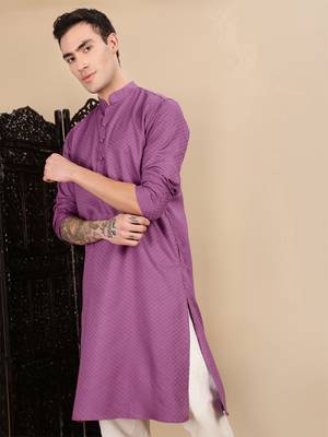 Mauve cotton textured kurta for mens 2