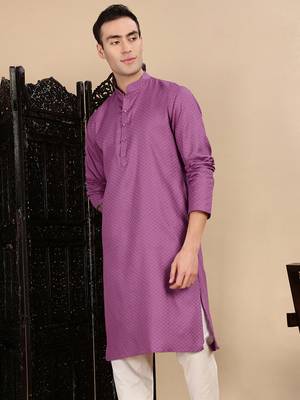 Mauve cotton textured kurta for mens 3