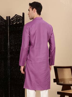 Mauve cotton textured kurta for mens 4