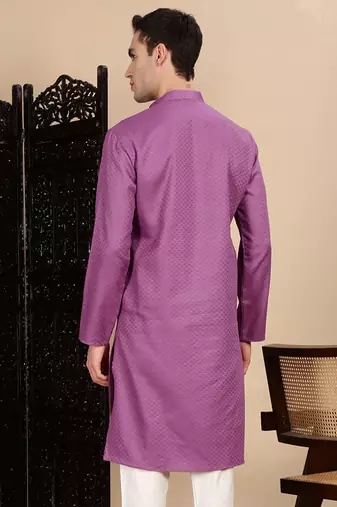 Mauve cotton textured kurta for mens