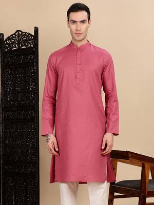Pink cotton textured kurta for mens 1