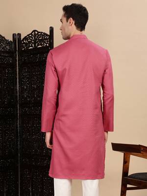 Pink cotton textured kurta for mens 4