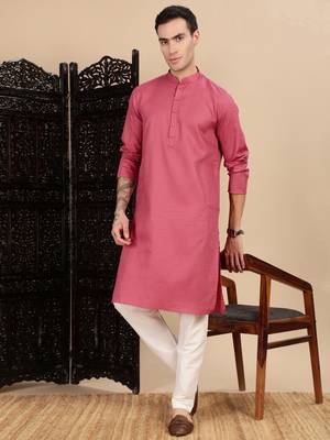 Pink cotton textured kurta for mens 5