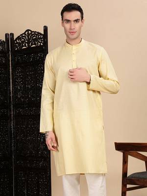 Beige cotton textured kurta for mens 1