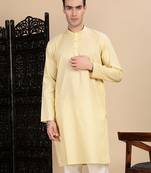 Beige cotton textured kurta for mens