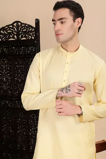 Beige cotton textured kurta for mens