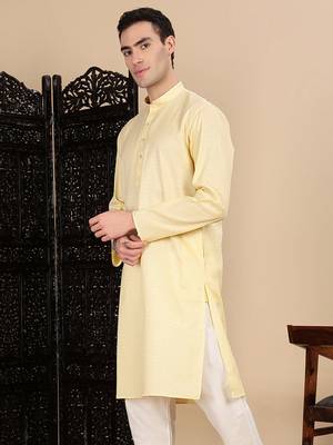 Beige cotton textured kurta for mens 3