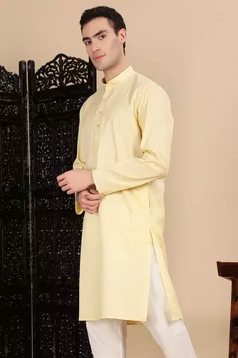 Beige cotton textured kurta for mens