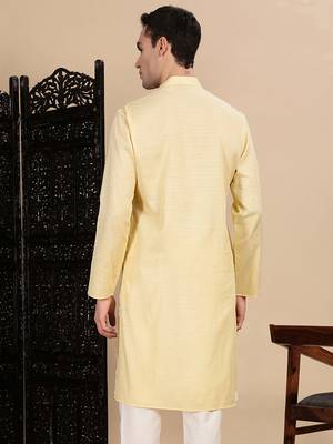 Beige cotton textured kurta for mens 4
