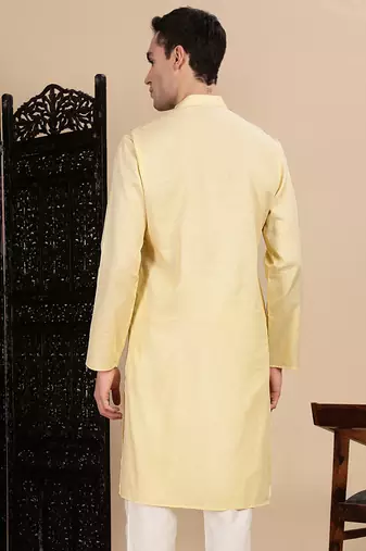 Beige cotton textured kurta for mens