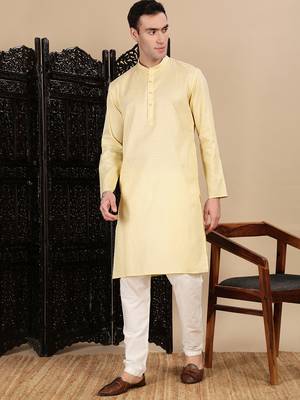 Beige cotton textured kurta for mens 5