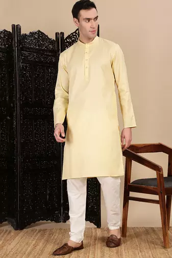 Beige cotton textured kurta for mens