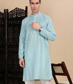 Sea green cotton textured kurta for mens