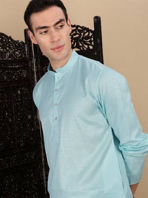 Sea green cotton textured kurta for mens 2