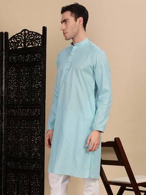 Sea green cotton textured kurta for mens 3