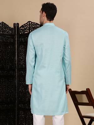 Sea green cotton textured kurta for mens 4