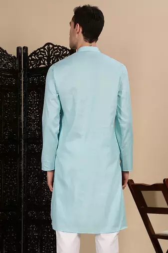 Sea green cotton textured kurta for mens