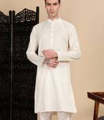 Cream cotton textured kurta for mens
