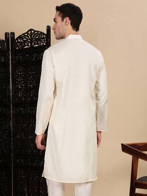 Cream cotton textured kurta for mens 4