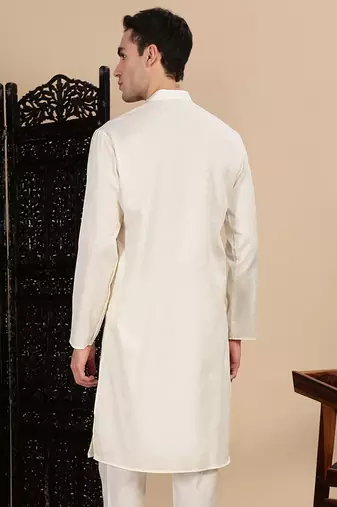 Cream cotton textured kurta for mens