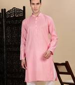 Light pink cotton textured kurta for mens