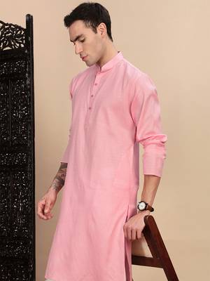 Light pink cotton textured kurta for mens 2