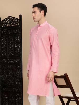Light pink cotton textured kurta for mens 3