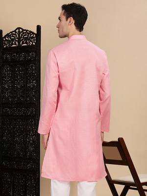 Light pink cotton textured kurta for mens 4