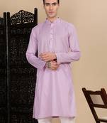 Mauve cotton textured kurta for mens