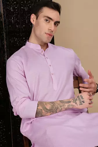 Mauve cotton textured kurta for mens