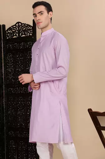 Mauve cotton textured kurta for mens