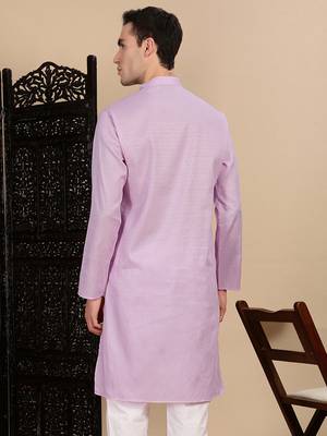 Mauve cotton textured kurta for mens 4