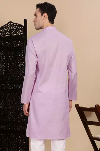 Mauve cotton textured kurta for mens