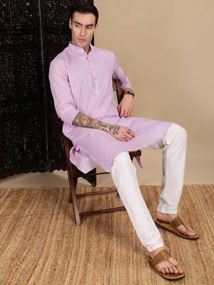 Mauve cotton textured kurta for mens 5