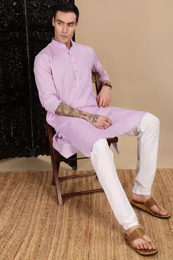 Mauve cotton textured kurta for mens