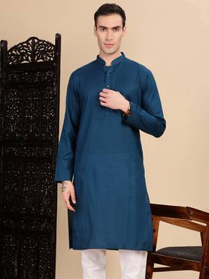 Blue cotton textured kurta for mens 1