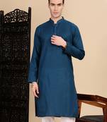 Blue cotton textured kurta for mens