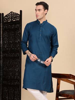 Blue cotton textured kurta for mens 2